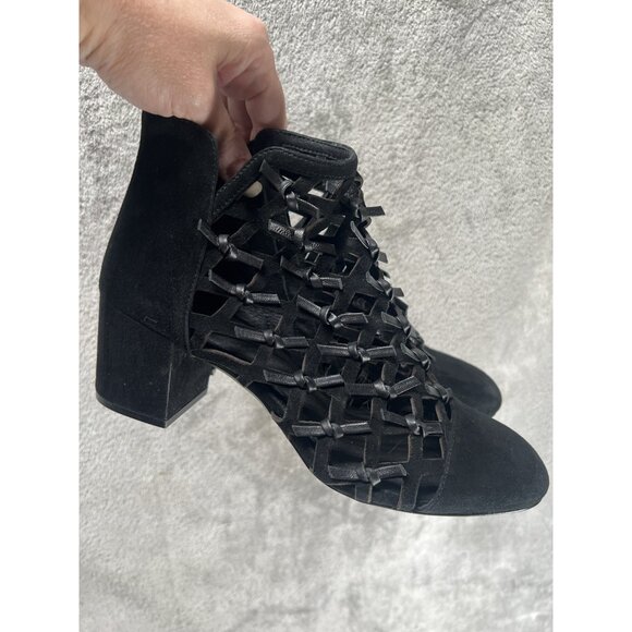 Cecelia New York Women’s 8 Boots Bootie Black Suede Block Heel Leather Ribbons - Picture 4 of 11